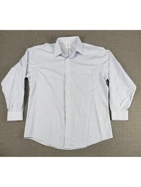 Brooks Brothers Men's 17/34 White Blue Check Button Down Long Sleeve Preppy